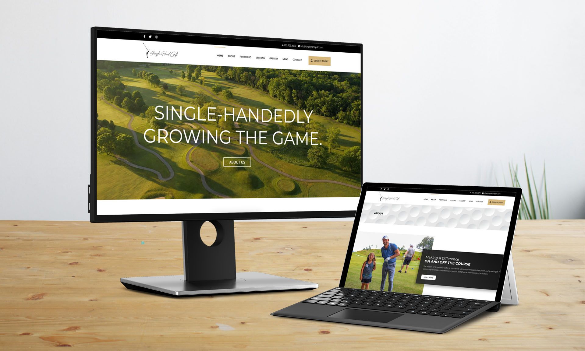 single hand golf web mockup